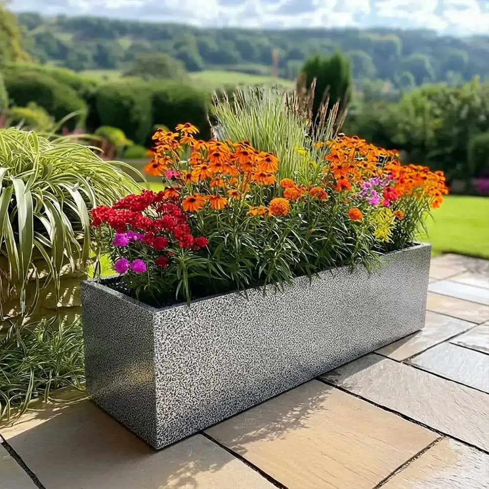 Zinc Galvanised Trough Planter | 120cm x 40cm x 40cm | Silver Black