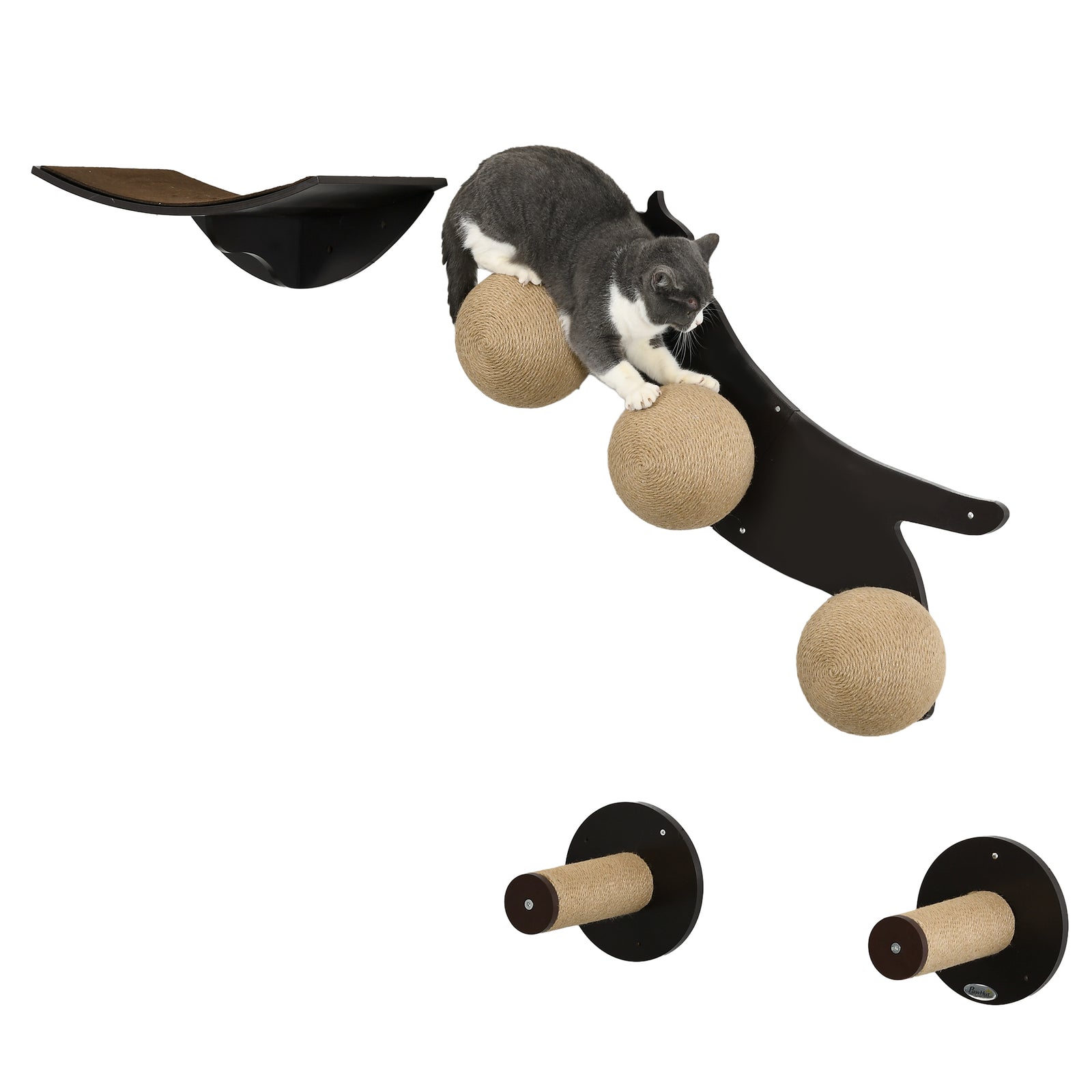 Cat Wall Furniture W/ Curved Platforms, Scratching Posts - Brown