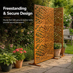 Indoor Outdoor Metal Privacy Screen - Leaf Pattern | Rust