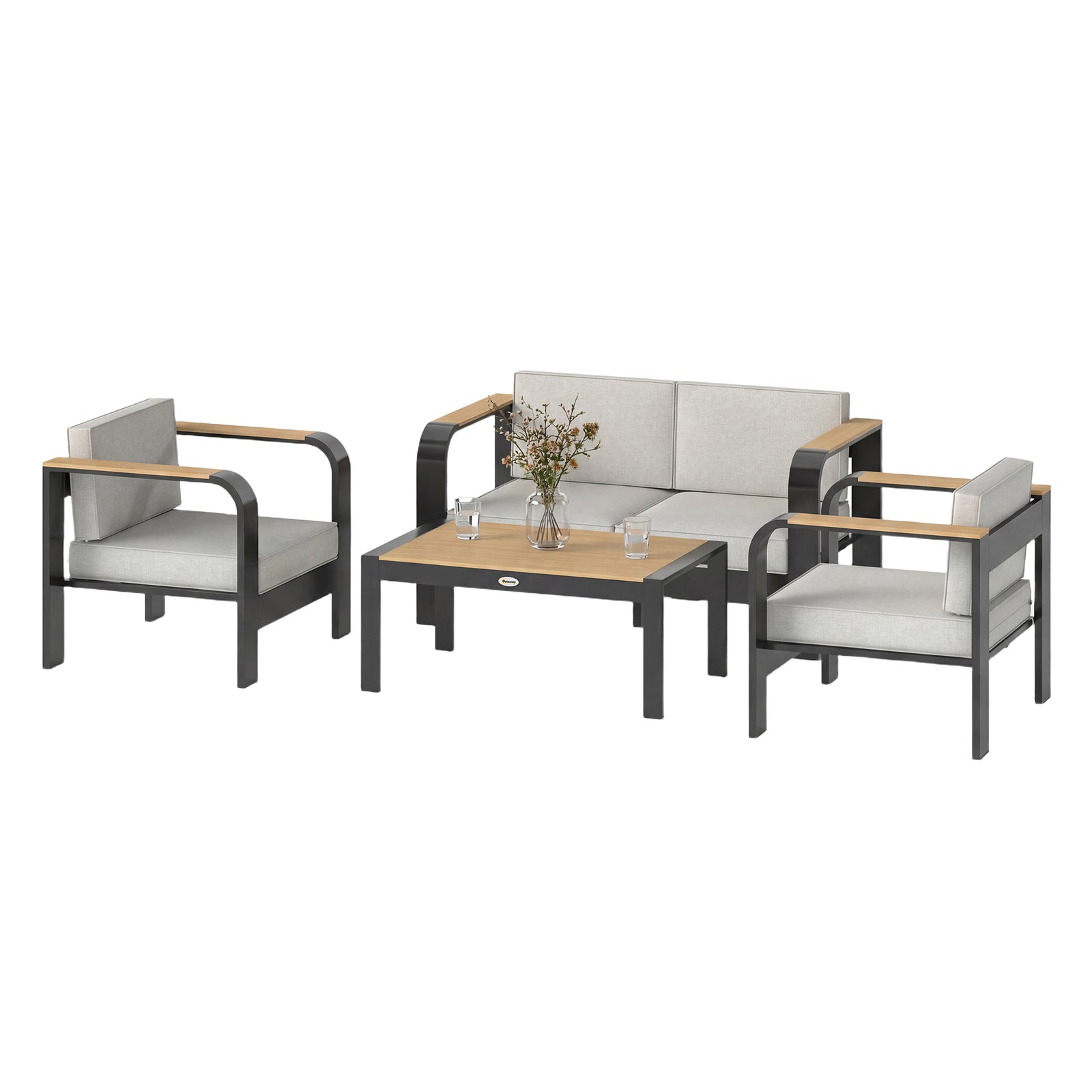 Outsunny 4 Seater Aluminium Garden Furniture Set With Olefin Cushions, Beige