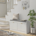 Shoe Bench With 2 Flip Drawers Cushion 8 Pairs For Entryway