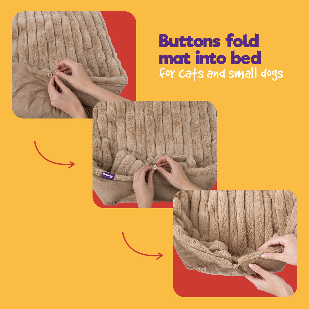 Petlicity 3 In 1 Self Heating Pet Bed Mat With Striped Faux Fur