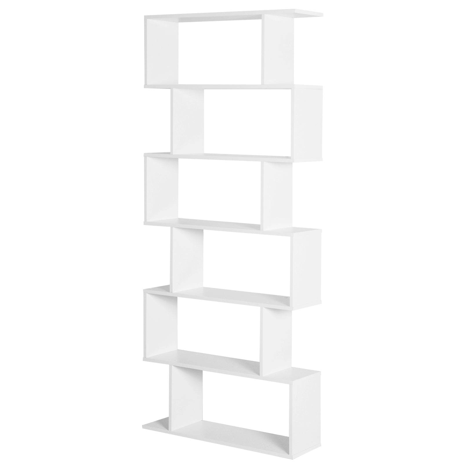 6-tier Wooden Modern S-shaped Shelf Storage Unit Home Office | One Size | White