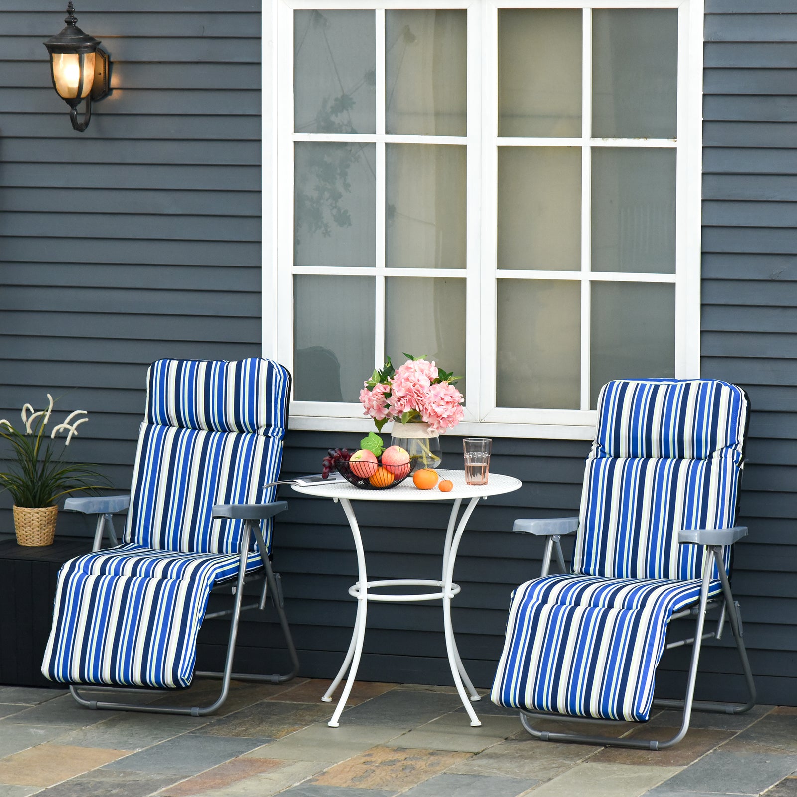 Set Of 2 Adjustable Sun Lounger Recliner Reclining Seat | Blue