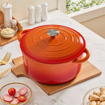 Enameled Cast Iron Dutch Oven With Lid, Heavy-duty Round Casserole Pot, Oven Safe Up To 500°f | 5l | Orange