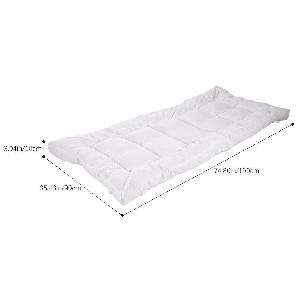 Quilted Mattress Topper With Thick 10cm Padding – Soft Brushed Fabric, Breathable Support & Secure Fit Straps | Single | White