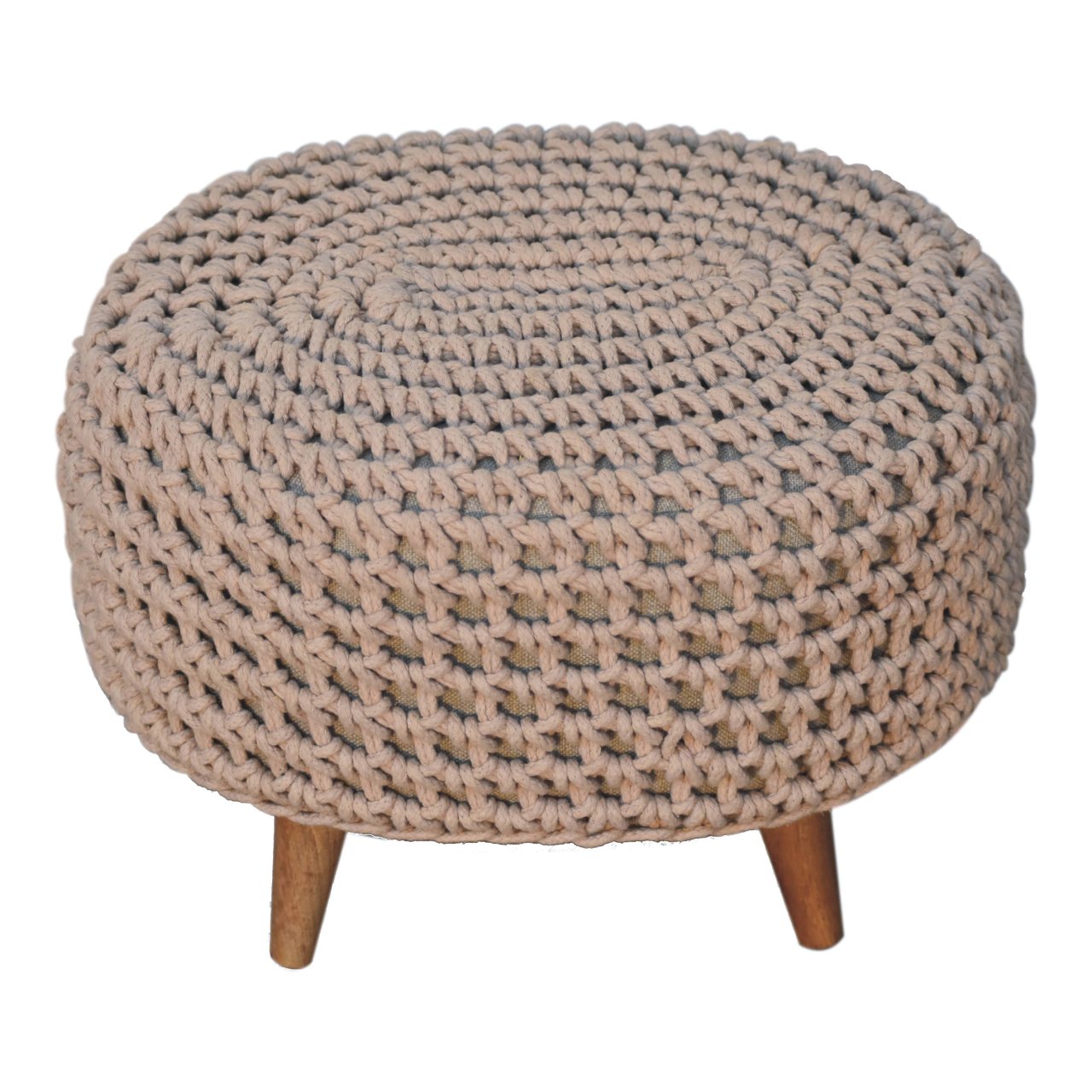 Solid Mango Wood Keeva Beige Oblong Footstool