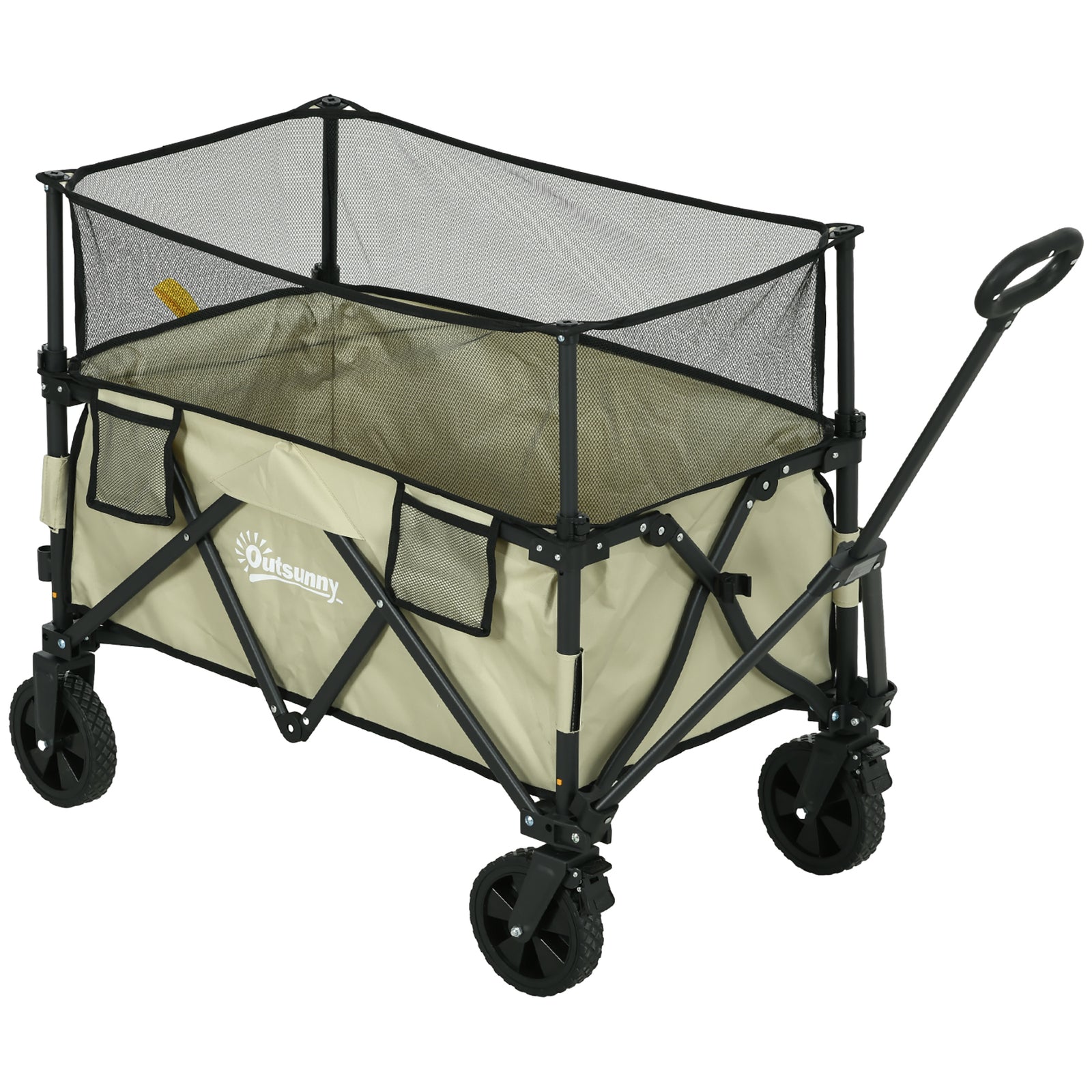 180l Folding Garden Trolley Wagon With Extendable Side Walls | Khaki