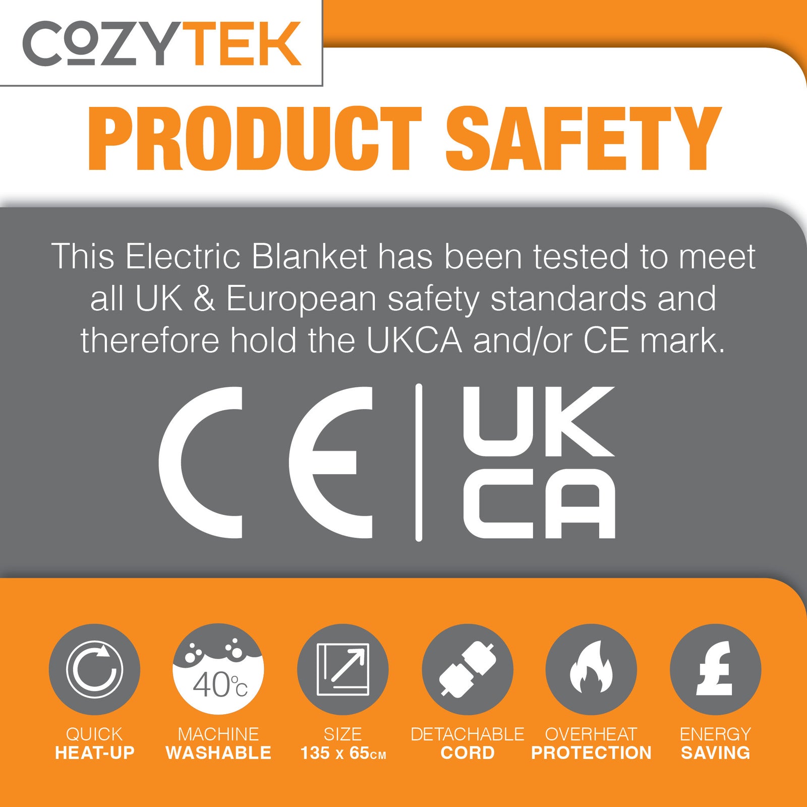 Electric Heated Blanket Underblanket Heated Sheet & Secure Ties 3 Heat Settings | Single | White
