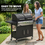 3 Burner Hybrid Dual Fuel Bbq Gas Grill With Side Burner, Black