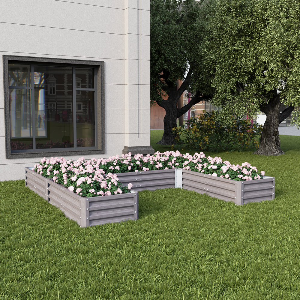 U-shaped Raised Garden Bed Metal Planter Box With 5 Compartments | Grey