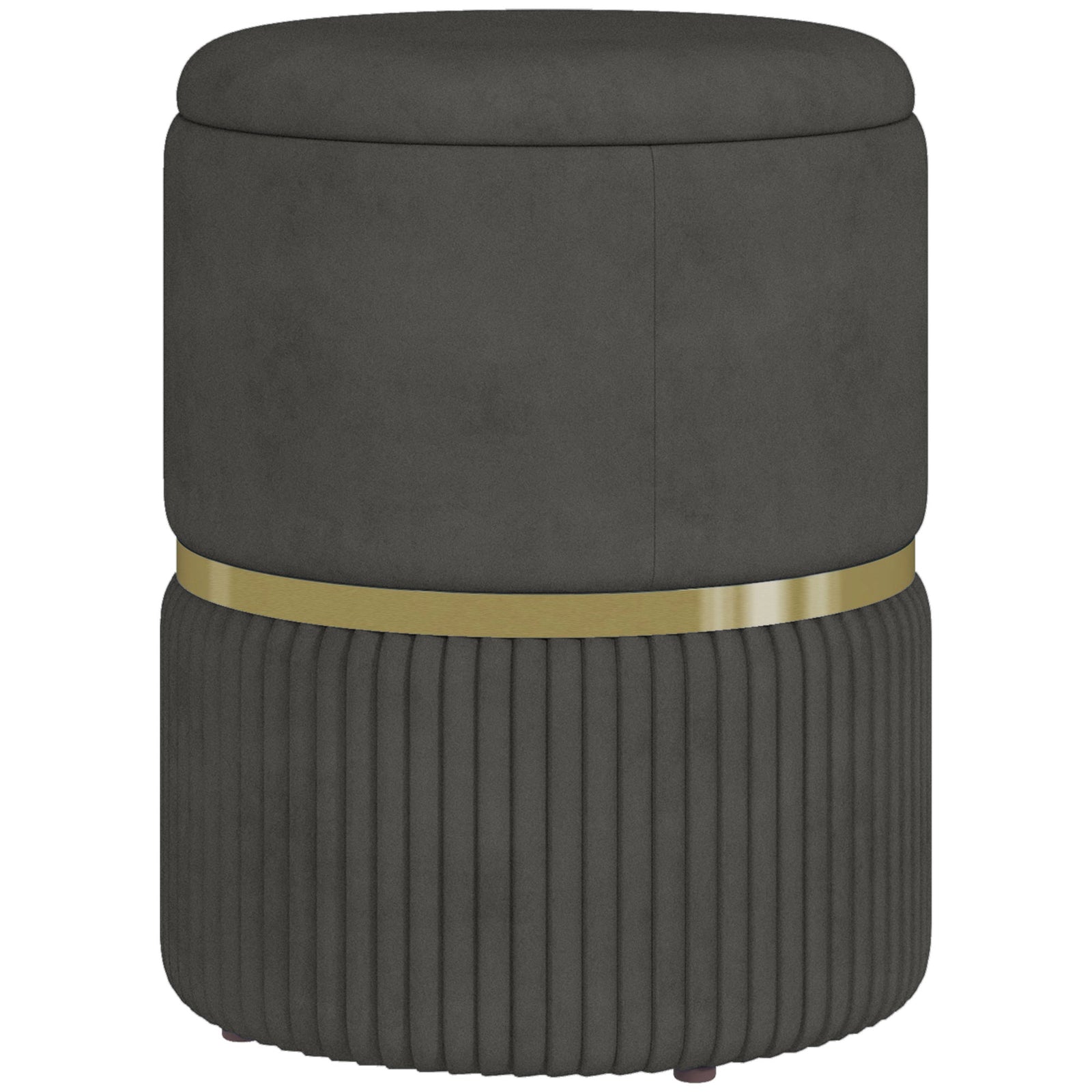 Round Pouffe, Hidden Space, Cushioned Top | Gray