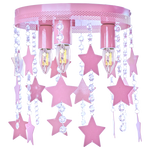 Ceiling Lamp Star 3xe27 Attractive Hand Made Chandelier With Suspended Crystals And Stars | Pink
