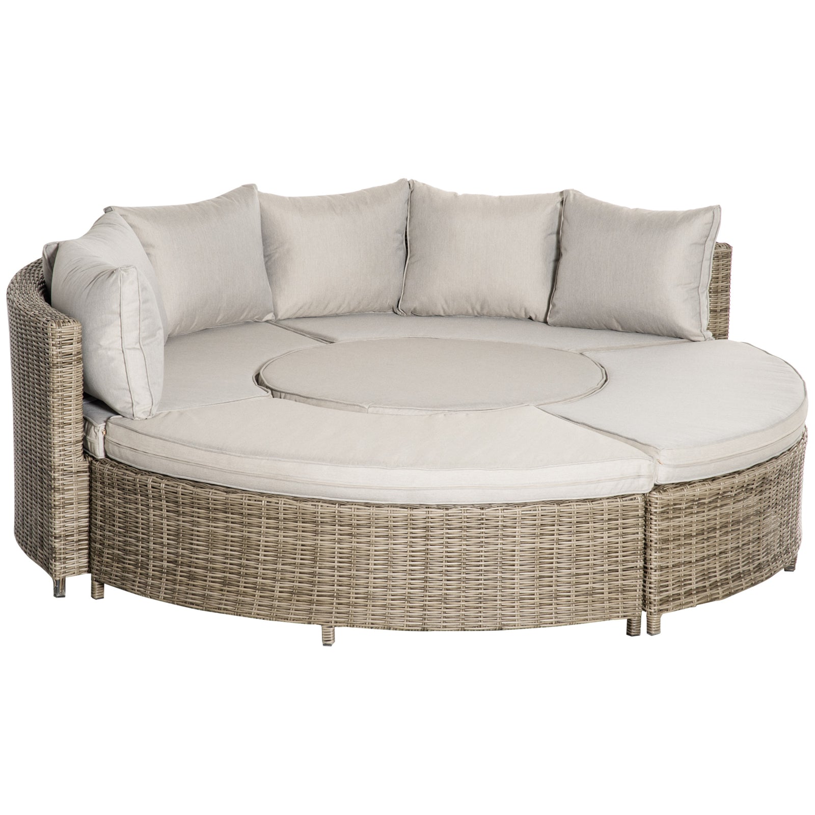 5 Pcs Rattan Lounge Chair Daybed Table W/ Cushion