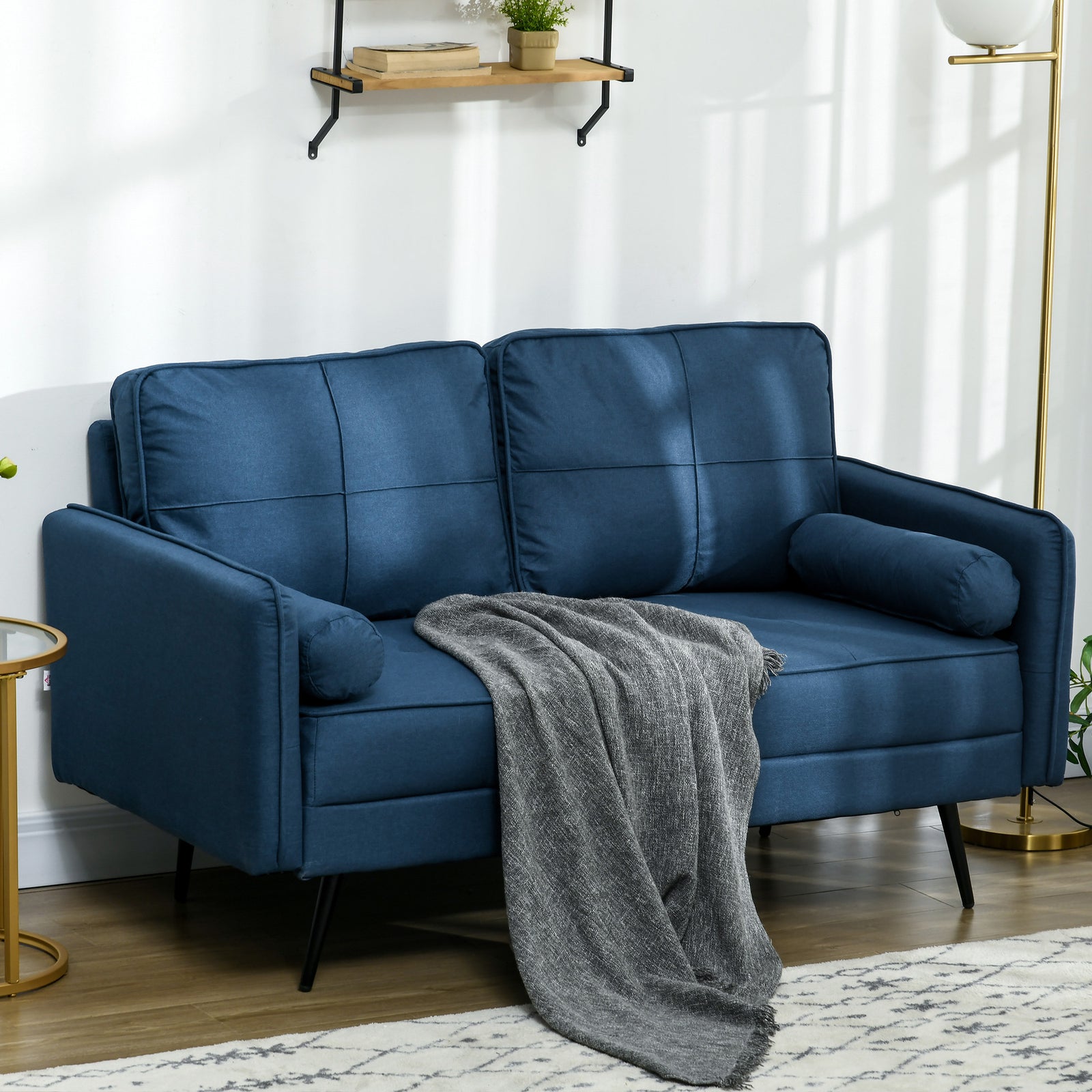 2 Seater Sofa Modern Fabric Couch Back Cushions And Pillows