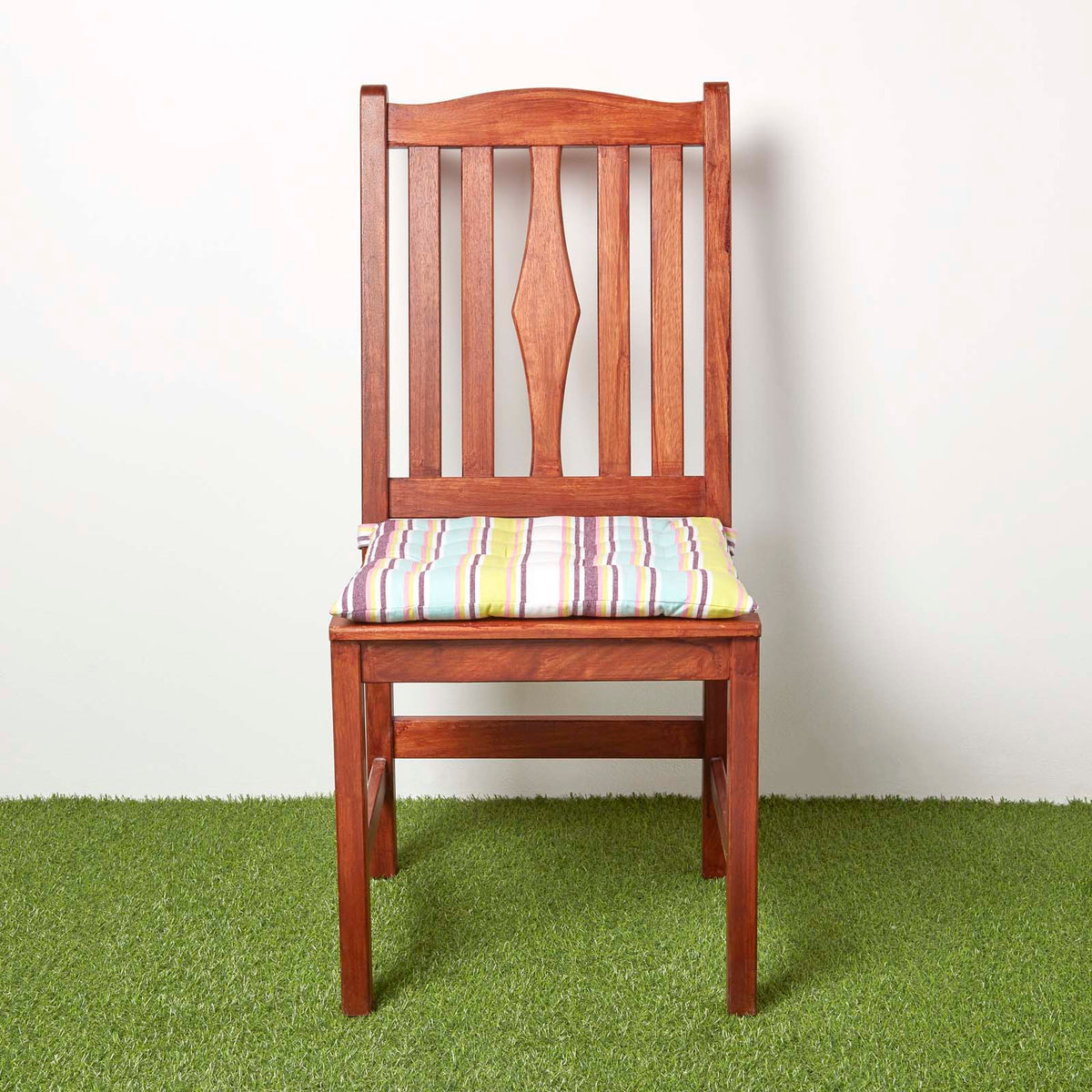 Striped Seat Pad With Button Straps 100% Cotton, 40 X 40 Cm | Set of 4 | Osaka Green