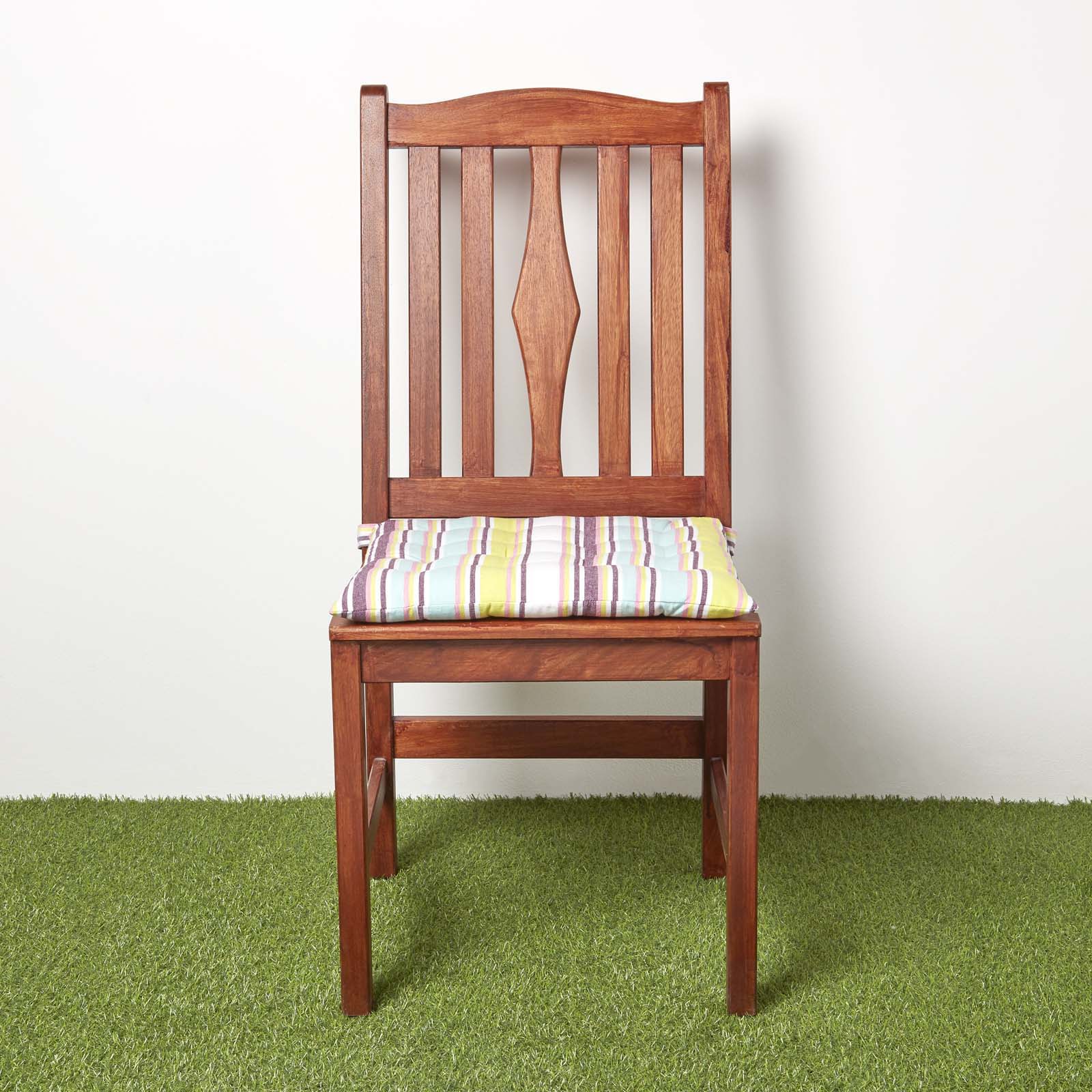 Striped Seat Pad With Button Straps 100% Cotton, 40 X 40 Cm | Set-of-4 | Osaka Green