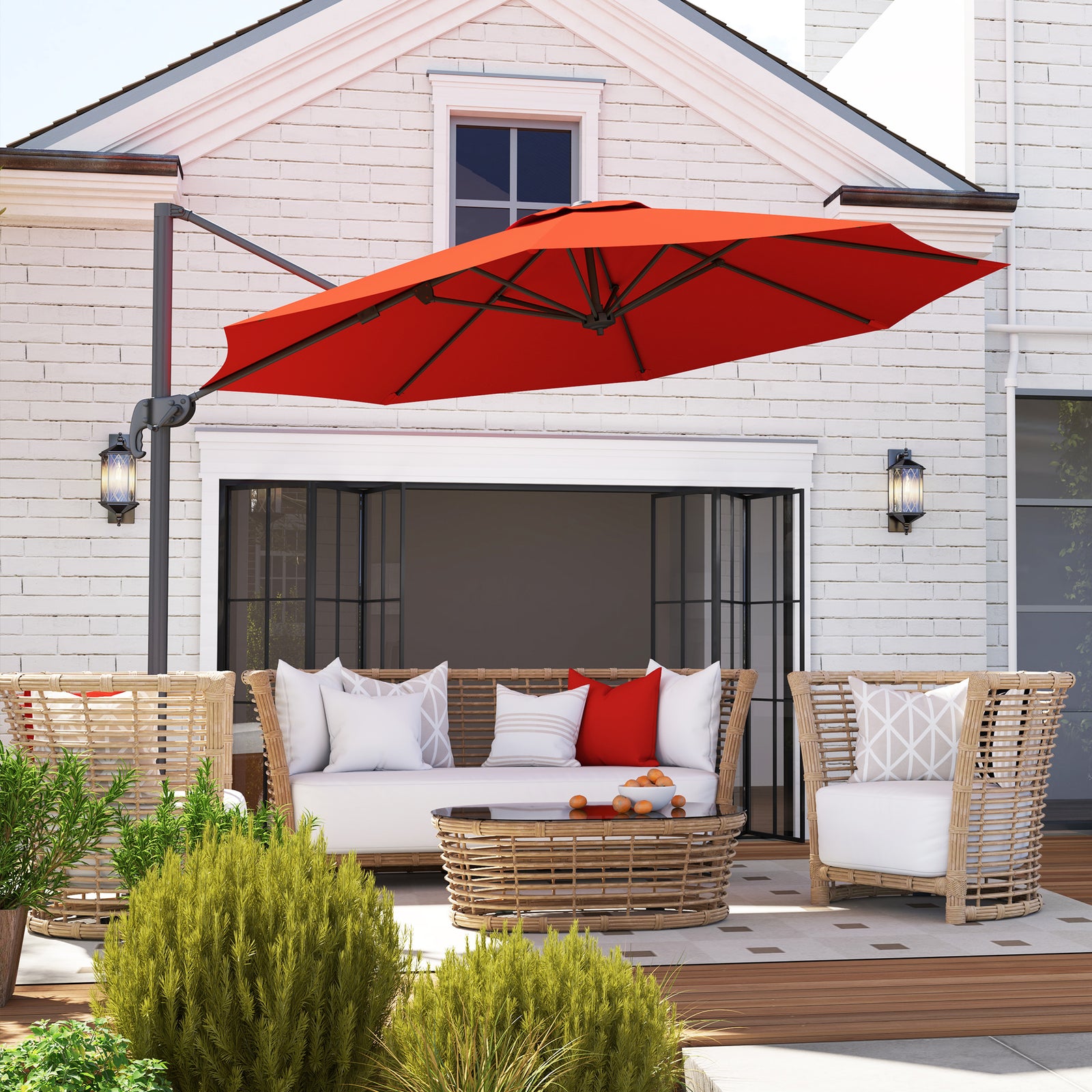 3x3m Cantilever Parasol W/ 360° Crank Handle Tilt | Orange