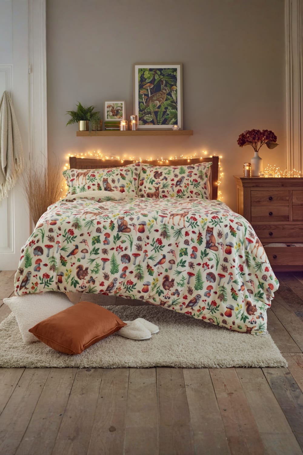 Autumn Animals Fleece Duvet Cover Set With Sherpa Reverse – Cosy Woodland Bedding | King | Multi