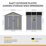 8x6ft Outdoor Plastic Tool Shed With Apex Roof & Floor, Double Doors, Ventilation & Window, Lockable Backyard Storage House