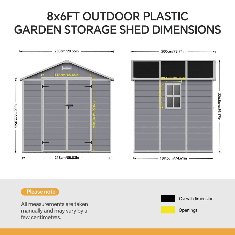 8x6ft Outdoor Plastic Tool Shed With Apex Roof & Floor, Double Doors, Ventilation & Window, Lockable Backyard Storage House