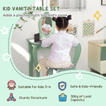Kids Dressing Table With Mirror, Stool, Drawer, Girls Vanity Table | Green