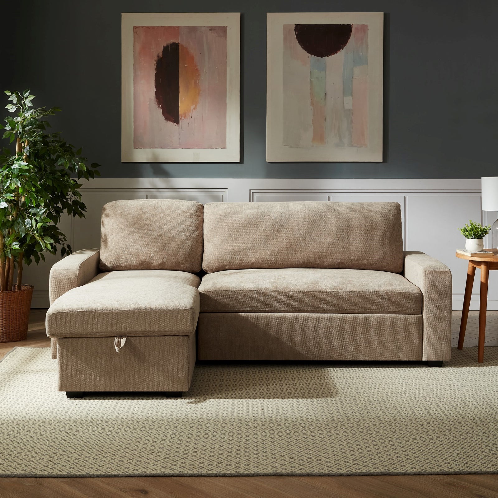 Coeburn Reversible Corner Sofabed With Storage | Light Brown