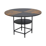 116cm Dia Retro Two-tone Dining Table With Lazy Susan And Storage Shelf