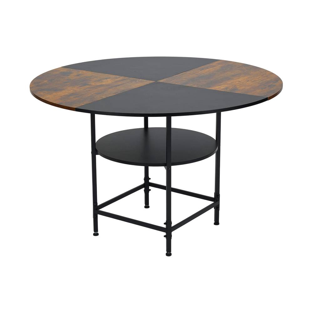 116cm Dia Retro Two-tone Dining Table With Lazy Susan And Storage Shelf