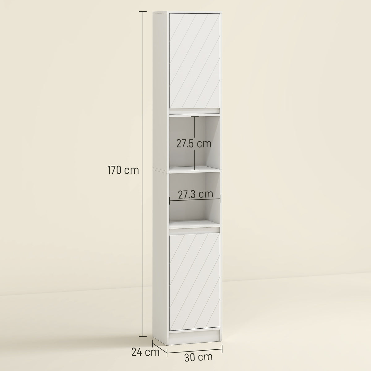 HOMCOM Narrow Bathroom Storage Cabinet With Open Compartment, White