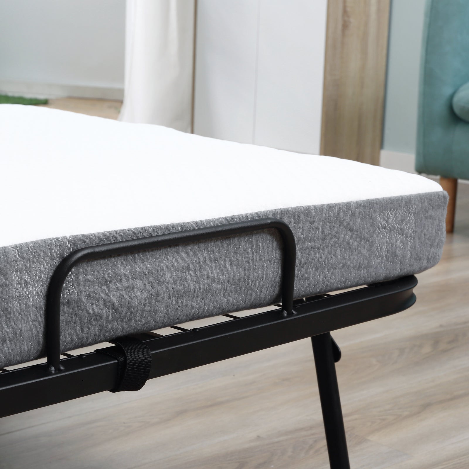 Folding Bed With 10cm Mattress Portable Guest Bed With Wheel