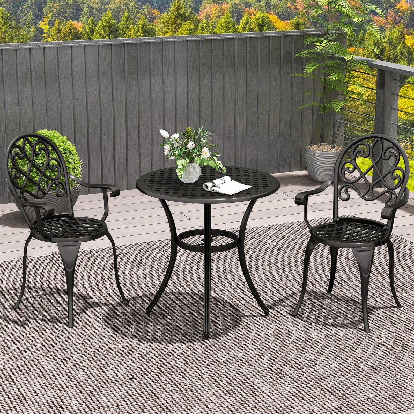 3pcs Bistro Set, Aluminium Garden Table And Chairs | Black