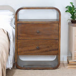 Solid Wood Chestnut Curve 2 Drawer Bedside