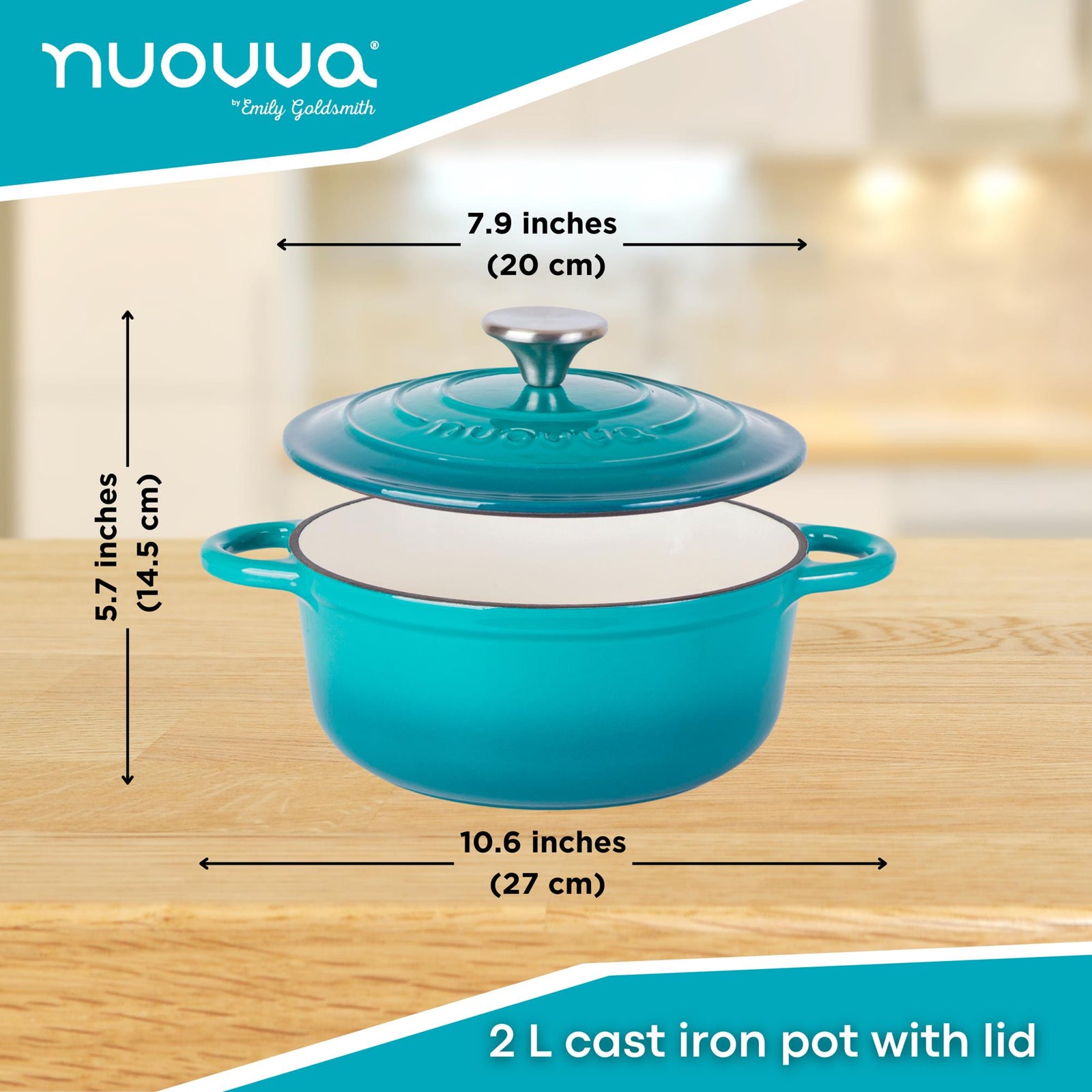 Cast Iron Dutch Oven Casserole Pot With Lid - 20cm (2l)  | Teal