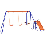 4 In 1 Metal Kids Swing Set W/ Double Swings, Glider, Slide, Ladder