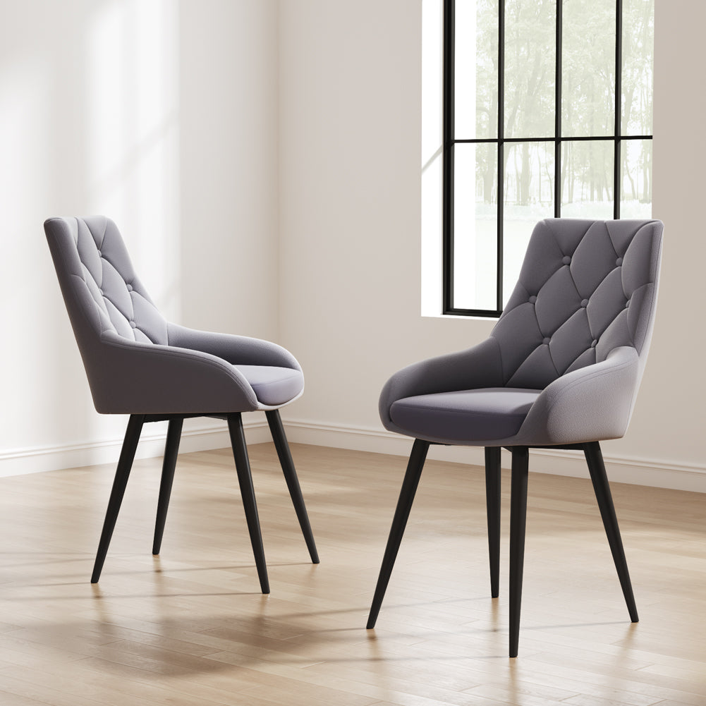Velvet Metal Legs Button Upholstered Dining Chair, Set Of 2