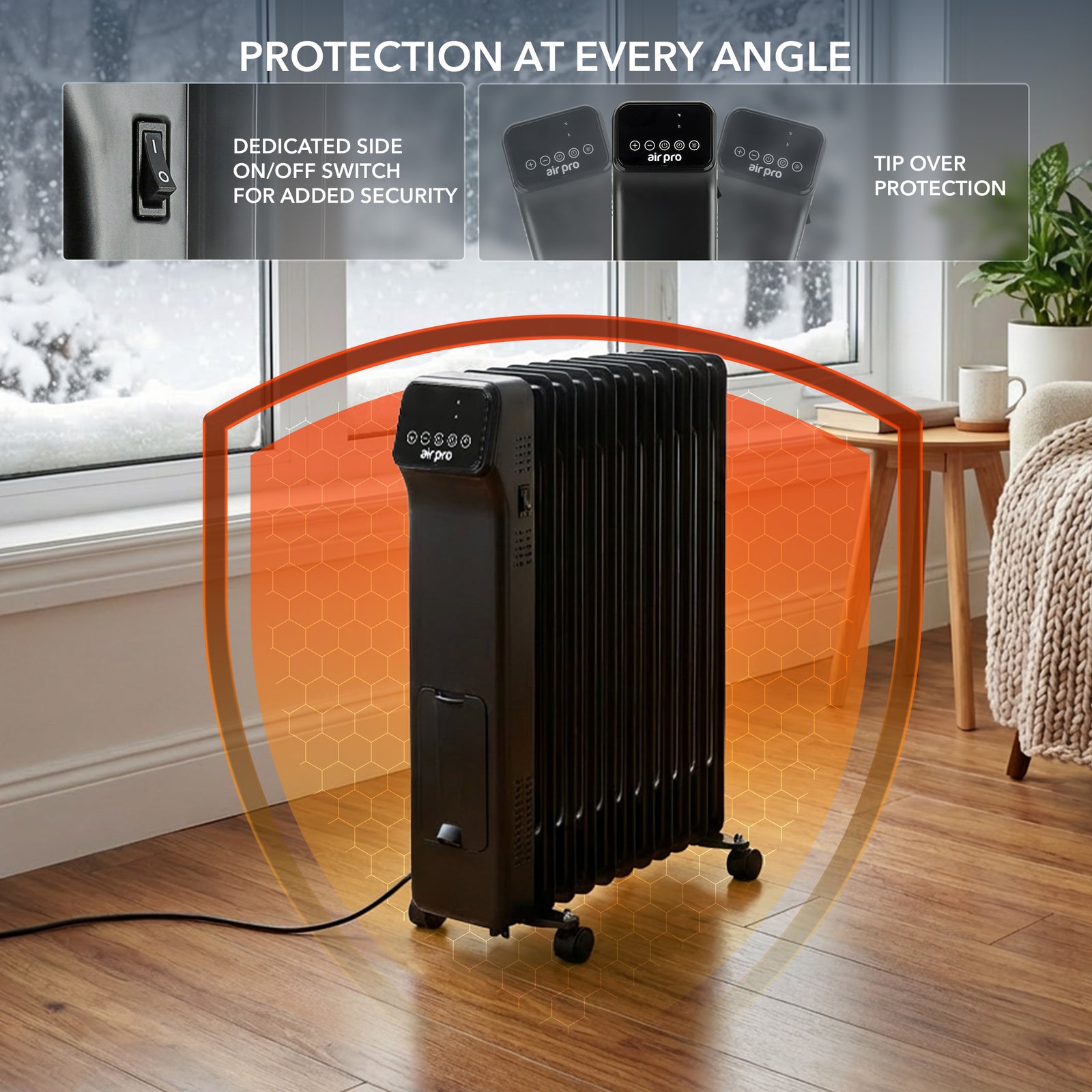 Oil-filled Electric Radiator 2500w With Thermostat, 9 Hour Timer | Black