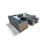 The Tarporley Grey 9 Seat Corner Rattan Dining Set - Rising Table