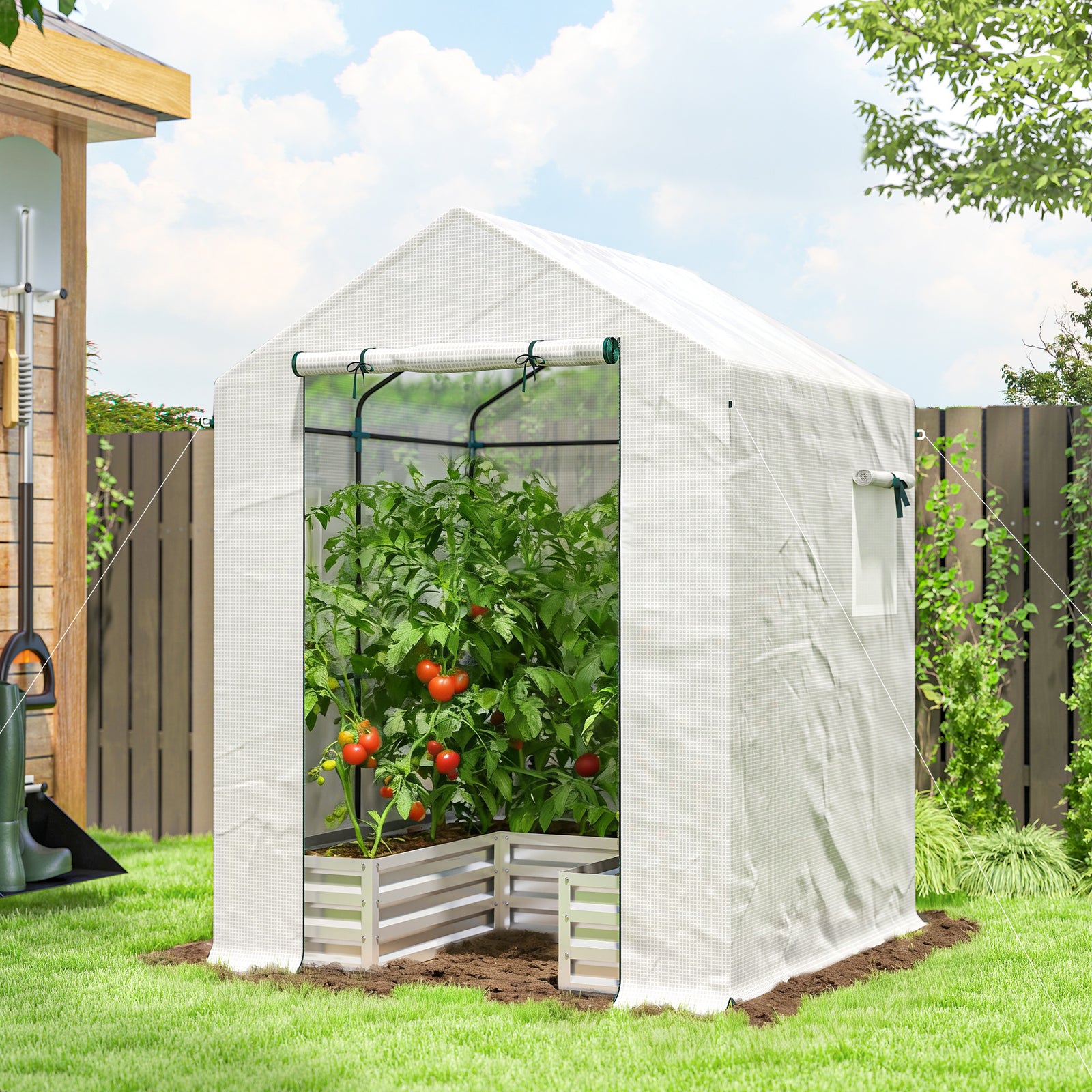 Small Greenhouse Outdoor Greenhouse With Roll Up Door | White