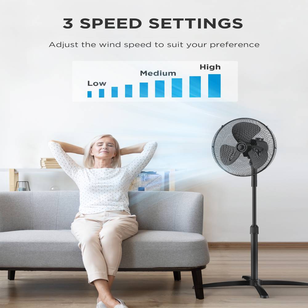 40w Pedestal Fan Adjustable Height Oscillating Standing Fan For Home Or Office