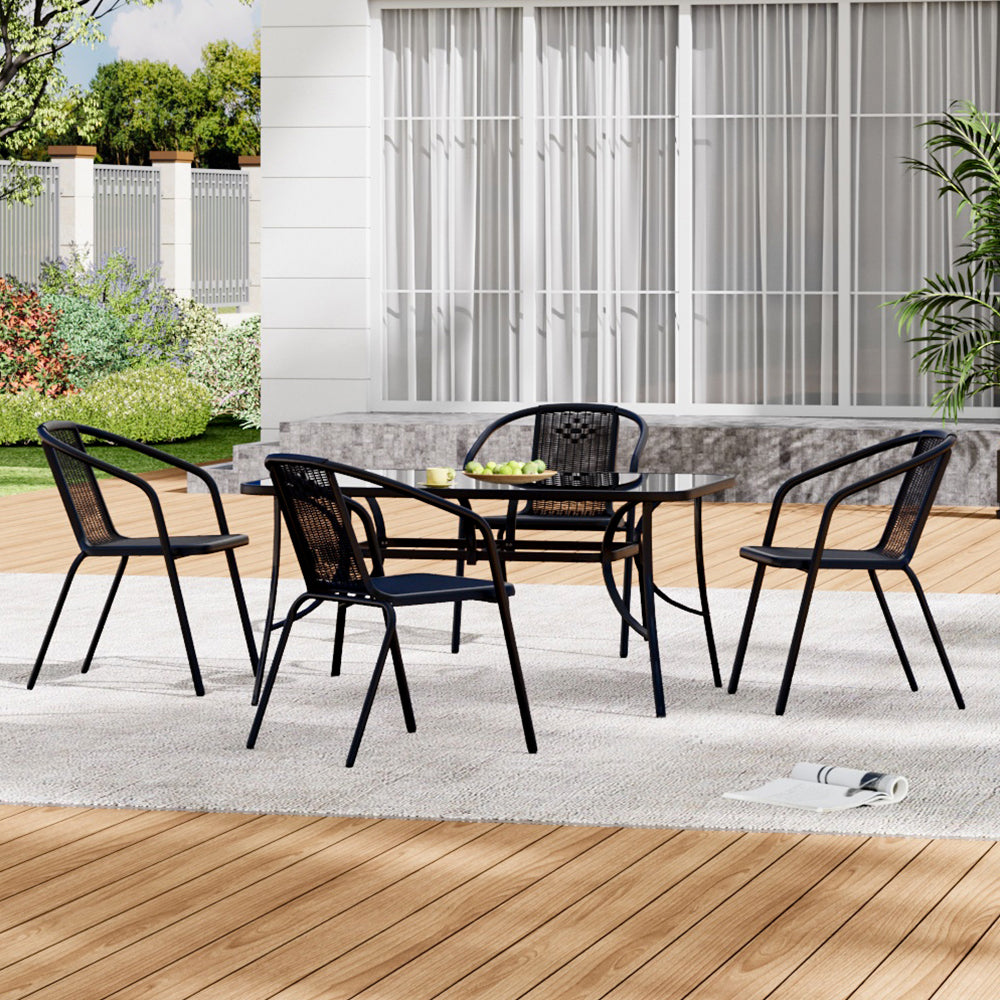 5 Pieces Garden Dining Set Tempered Glass Outdoor Coffee Table And Chairs Set
