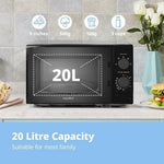 700w Countertop Microwave Oven, 20l Compact Microwave With Dual Control Knobs | Black