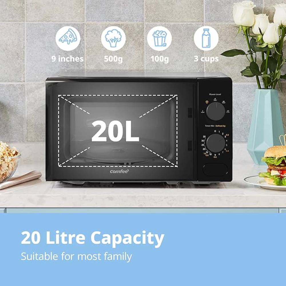 700w Countertop Microwave Oven, 20l Compact Microwave With Dual Control Knobs | Black