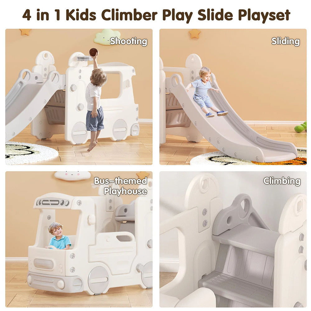 2-in-1 Bus Slide Playset For Toddlers Multi-functional Indoor Slide With Ride-on Toy Car For Kids Ages 1-3