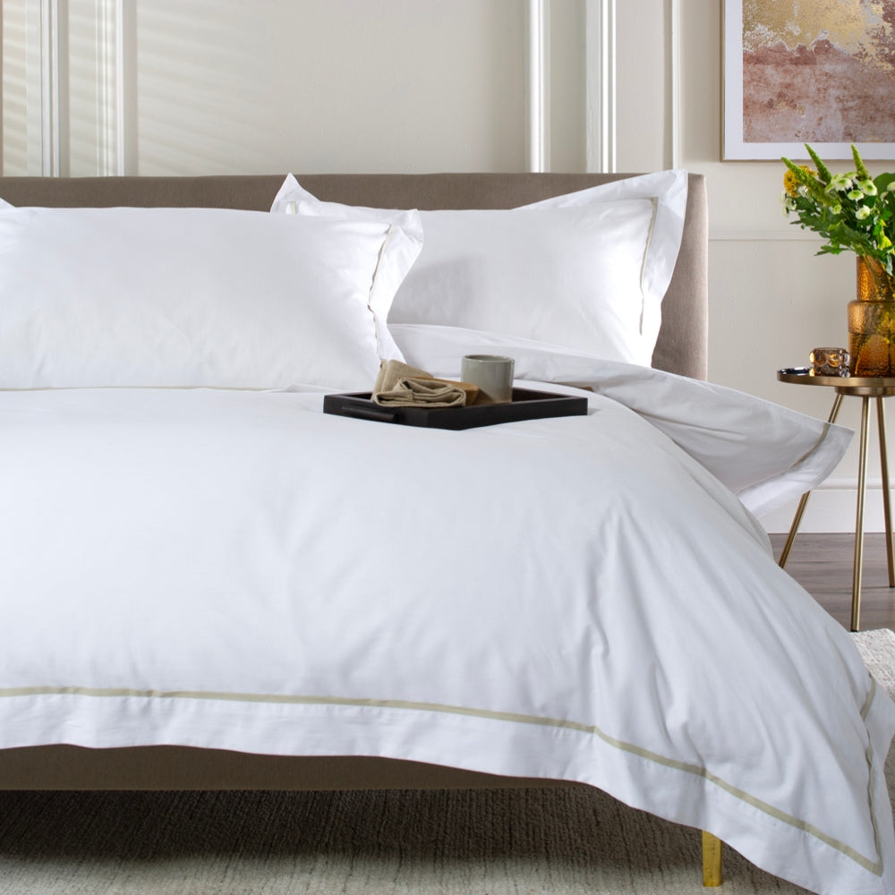 Hampstead Duvet Cover Set – 200 Thread Count 100% Cotton With Oxford Pillowcases & Inserted Ribbon | Double | Stone