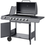 Outsunny 6+1 Burner Gas Bbq Grill Garden Barbecue W/ Wheels, Cabinet