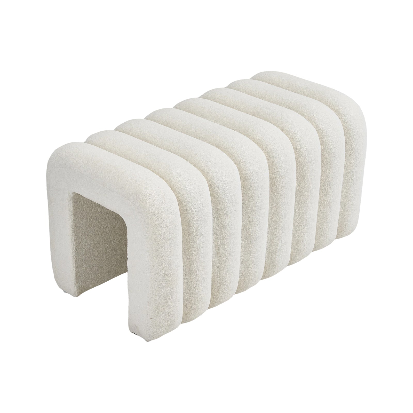 Modern U-shaped Upholstered Footstool Accent Stool | White
