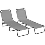 Folding Sun Loungers Set Of 2 With Adjustable Backrest | Dark Gray