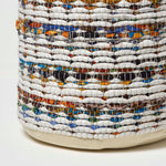 HOMESCAPES Cream Chindi Pattern Woven Bean Filled Pouffe Circular 45 X 40 Cm