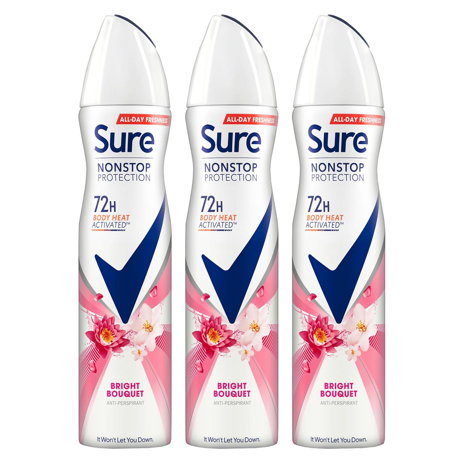 Women Antiperspirant 72h Nonstop Protection Bright Bouquet Deodorant, 3pk, 250ml | 3
